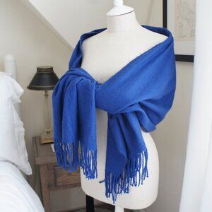 Vintage 100% Wool Large Cobalt Blue Neck Scarf Shawl